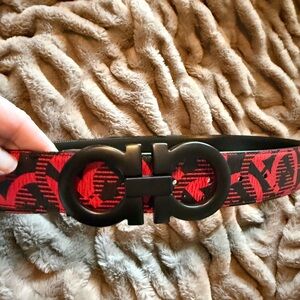 Salvatore Ferragamo Black and Red Patterned Belt
